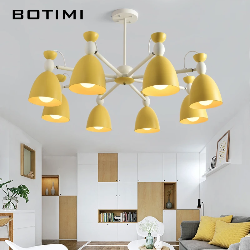 

BOTIMI LED Chandeliers For Living Room Hanging Chandelier in Green Lustres Yellow Dining Table Chandelier Lights Kitchen Lamps