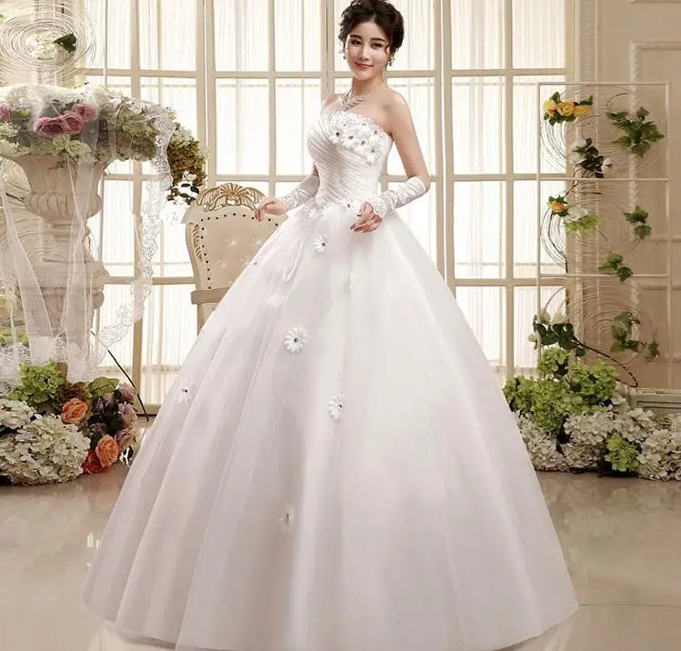 Vestido de Baile Vestidos de Casamento Fora do Ombro Vestidos de Noiva sem Encosto Vensanac Cristal Flores Apliques Strapless Plissado 2021 4 Vestidos de Noiva