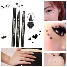 1 шт., жидкая подводка для глаз, карандаш, тату, штамп, макияж, водостойкая, двойная головка, Стойкая подводка для глаз, черная, быстросохнущая, луна, сердце, глаз