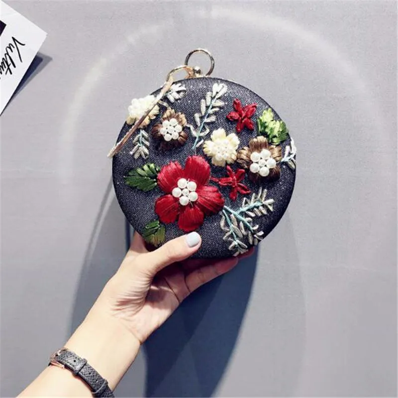 

Meloke 2019 high quality handmade flowers evening bags round shaped wedding bags diamond handel bags drop shipping XC56