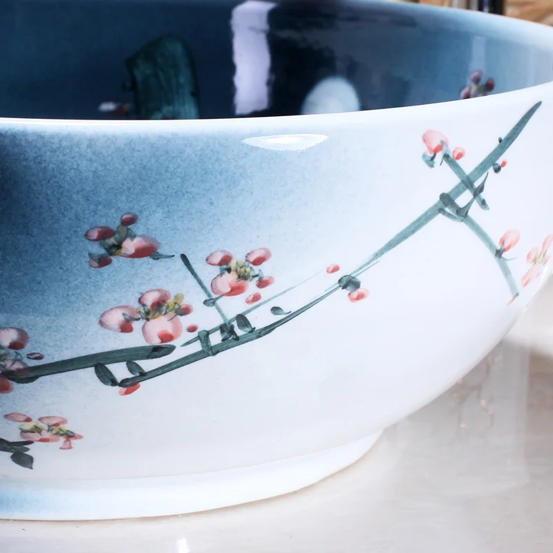 Ceramic Painting  plum blossom China Painting wash basin Bathroom vessel sinks counter top hand wash ceramic wash basin (6)