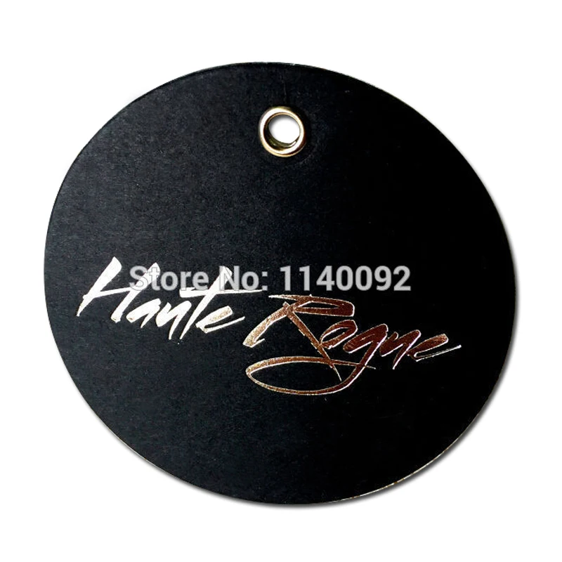 

customized clothing hang tag/garment black matte paper tags/cardboard paper tag with silver embossed logo/round label printing