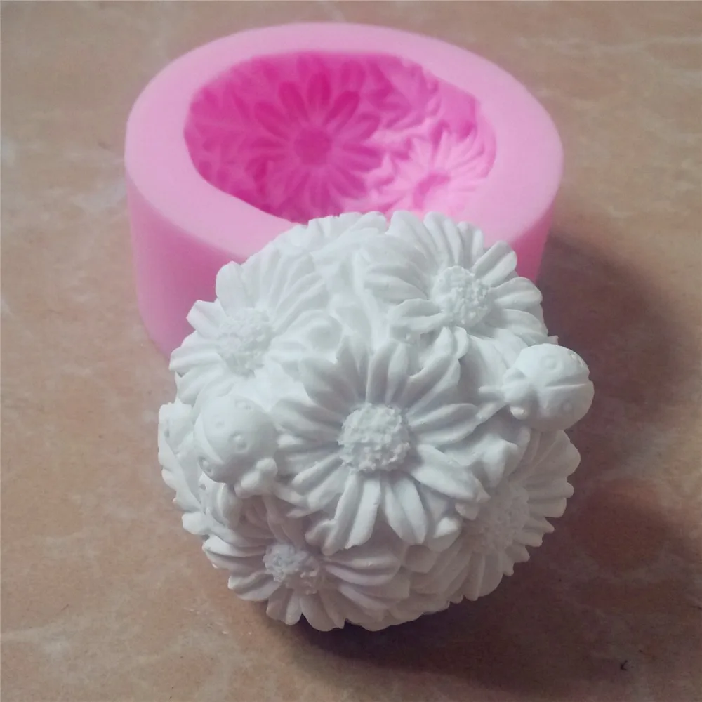 Great Mold 3D Flower Round Silicone Soap Mold Candle Mold DIY Silicone