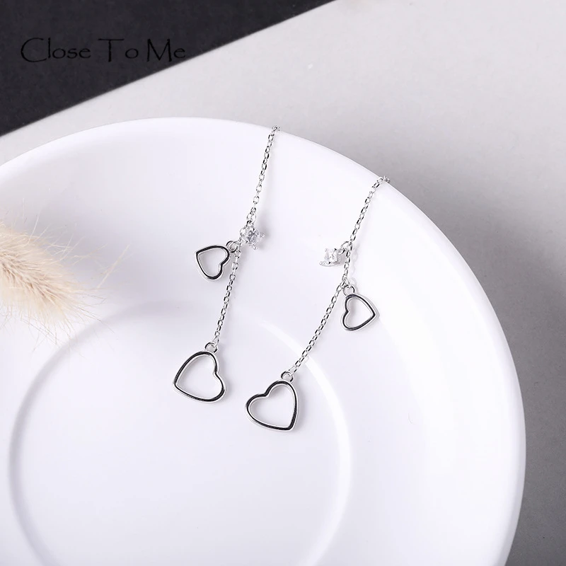 

Close To Me S925 Sterling Silver Handmade Fine Jewelry Teenage Heart Simple Personality Drop Earrings for Women