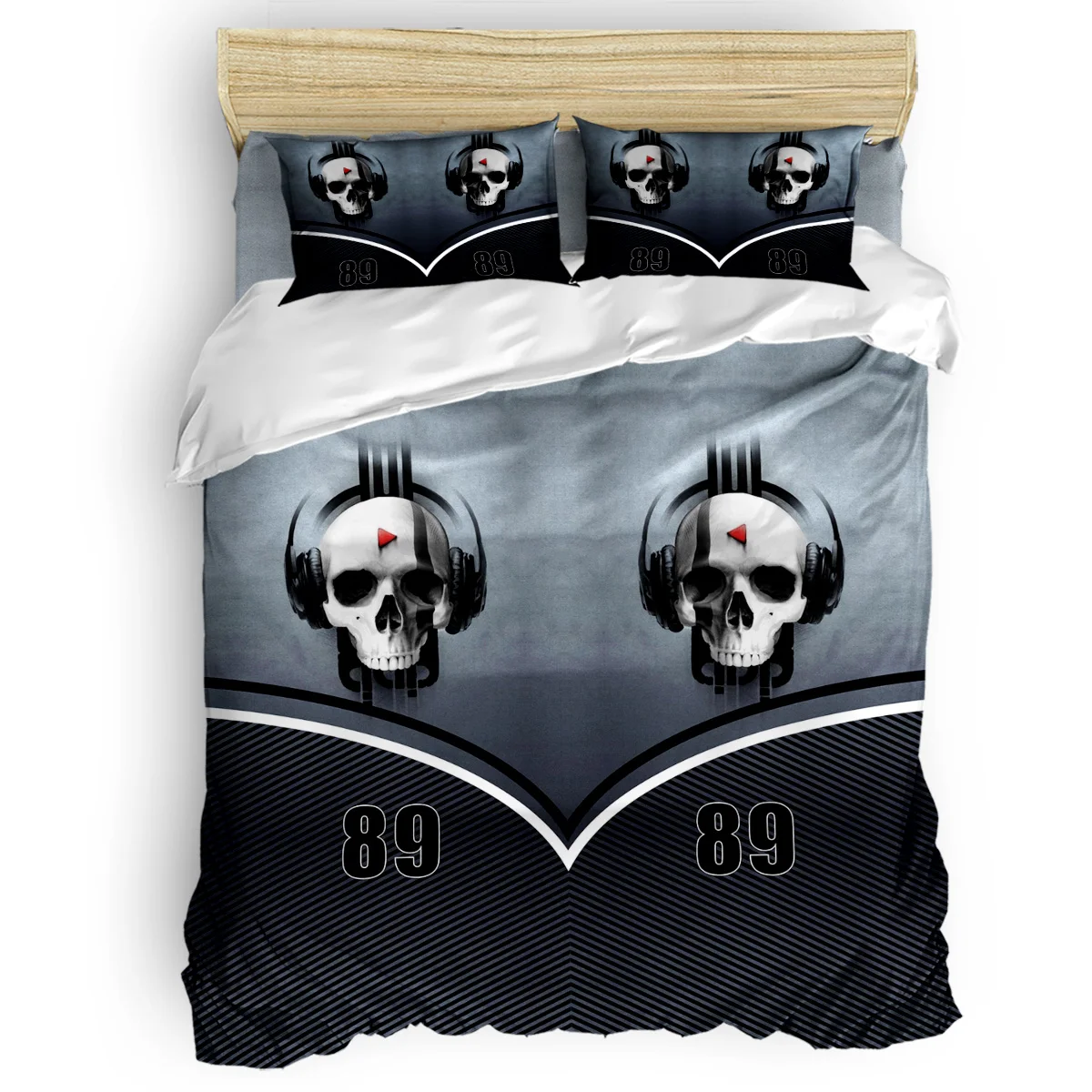 

Skull With Headphones Independence Day California King Comforter Sets Columbus Day Easter Day Daybed Flower Purple Funny Quilt