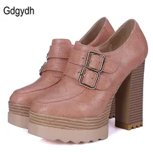 Gdgydh 2017 New Spring Autumn Thick High Heeled Pumps Woman Round Toe Lacing Female Platform Shoes Casual Office Lady Shoes 42