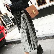 Для Женщин Осенние плиссированные юбки бархат Высокая Талия Винтаж лоскутное Повседневное женские юбки NFE99