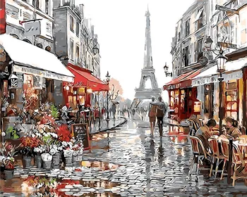 

No frame Eiffel Tower France city DIY digital Painting By Numbers Paint By Number Oil Painting pictures On cotton For Home Decor