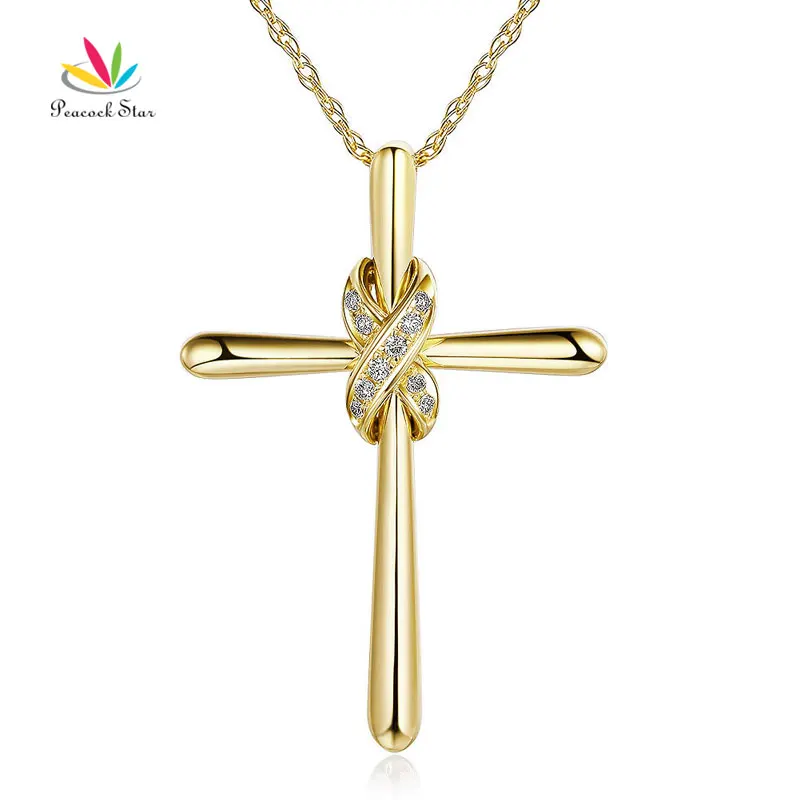 

Peacock Star 14K Yellow Gold Cross Pendant Necklace 0.57 Ct Diamonds