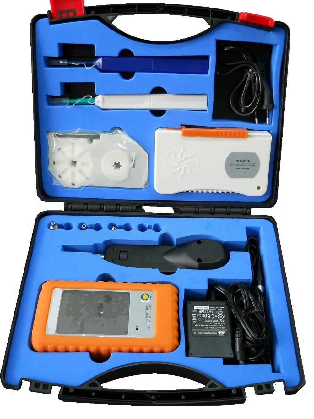 Fiber Optic Cleaning Kit with Fiber Inspector and One Click Connector
