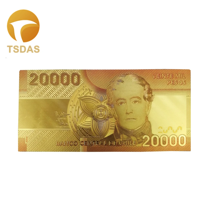 

Home Decor Chile 20.000 Pesos Color Gold Banknote NEW Golden Bank Note 10pcs/lot Drop Shipping