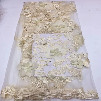 

Tollola High Quality French 3D Tulle Beaded African Lace Fabric Stones Embroidered Nigerian Lace Fabrics For Wowen Dress