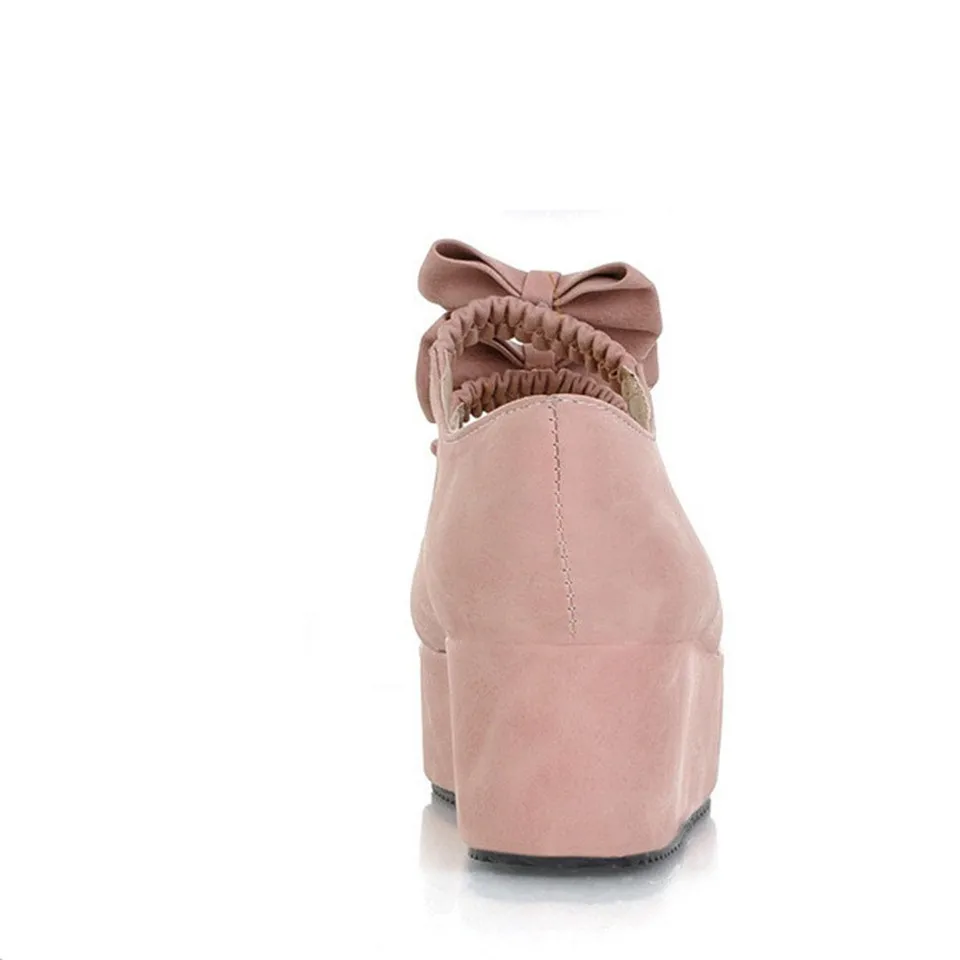 LIN KING Женская обувь на высоком каблуке и платформе сезон весна-осень женские симпатичные туфли-лодочки для отдыха с круглым носком и пряжкой в форме бабочки в стиле Лолита