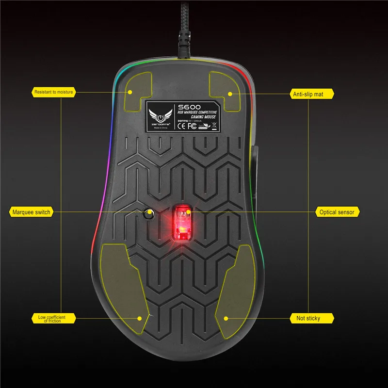 ZERODATE S600 Проводная игровая мышь USB 4800DPI 6 клавиш оптическая компьютерная RGB