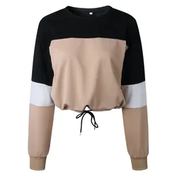 LASPERAL Sweatshirt Women Autumn Sexy O Neck Long Sleeve Crop Top 2018 Fashion Lace Up Patchwork Loose Short Sweatshirt Female LASPERAL Sweatshirt Women Autumn Sexy O Neck Long Sleeve Crop Top 2018 Fashion Lace Up Patchwork Loose Short Sweatshirt Female