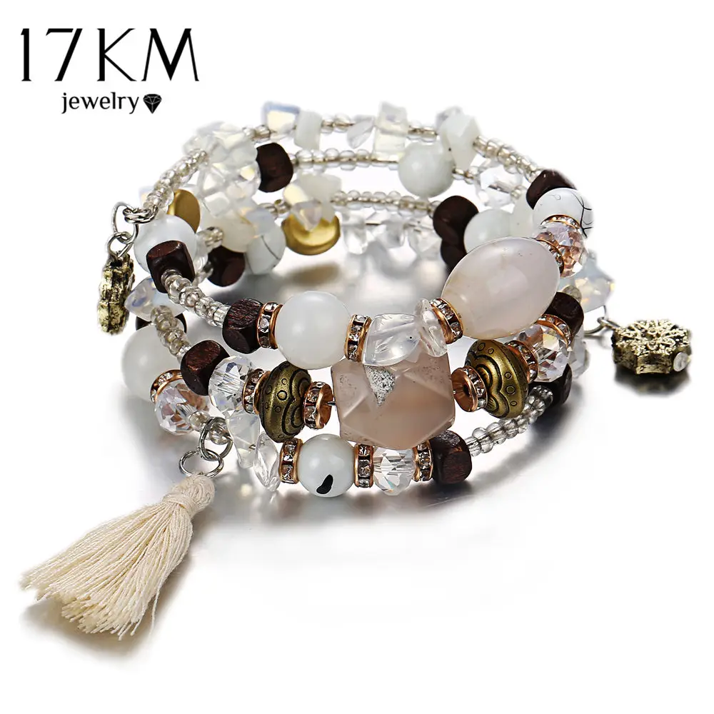 Vintage Tassel Resin Stone Charm Bracelets For Women Pulsera Ethnic Multilayer Beads Bracelet Bohemian Jewelry Gifts 2018 Fashion Jewelry