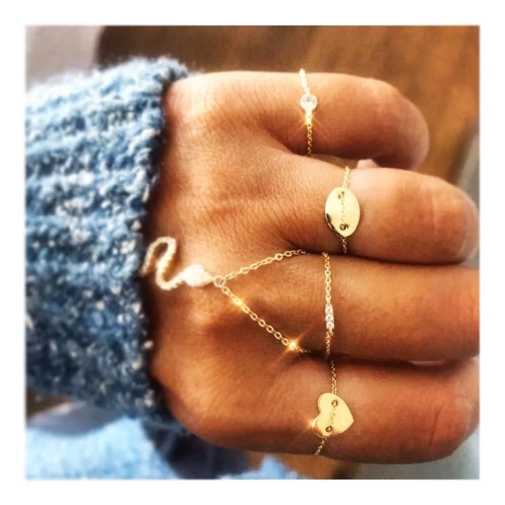

high polished gold filled geometric oval heart tag through chains unique simple minimal women finger ring wholesale