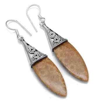 

Genuine Fosil Coral 925 Sterling Silver Earrings, 57 mm, 2SE0527