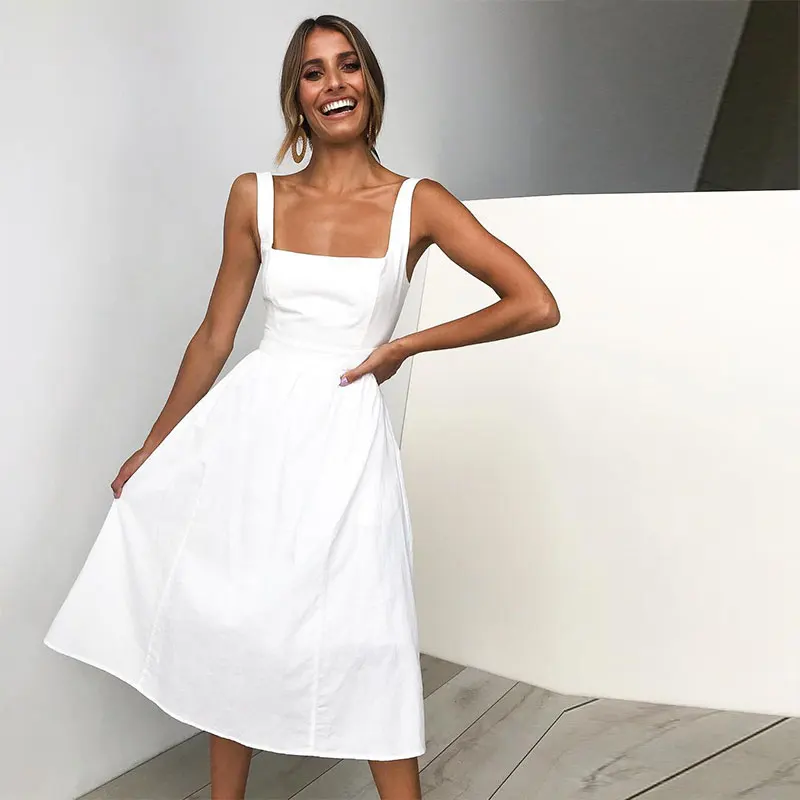 

2019 Spring Summer Sizzling Explosions Hot Sell Simple Sling Sexy Halter Dress Vestido Party Solid Strap Dress Black White Red