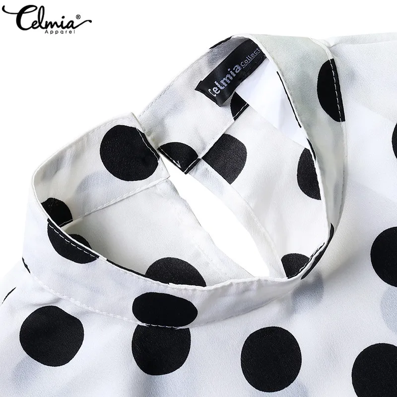 Celmia Asymmetrical Polka Dot Blouses Fashion Women Long Sleeve Shirts Plus Size Vintage Tops Casual Loose Office Blusas Mujer - 4.00011E+12