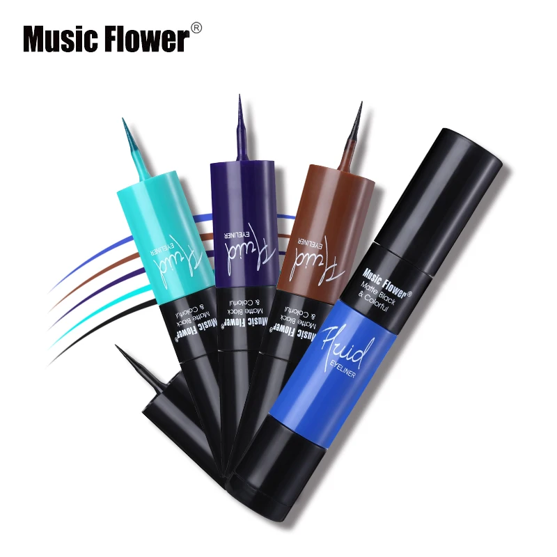 Music Flower 4 цвета двухсторонняя подводка для глаз Карандаш Водостойкий макияж жидкая подводка для глаз долговечный Ультра черный фиолетовый комплект инструментов