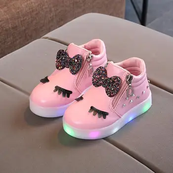 

European cool baby girls boys shoes LED lighted Lovely kids casual shoes glitter cartoon high quality children boots sneakers