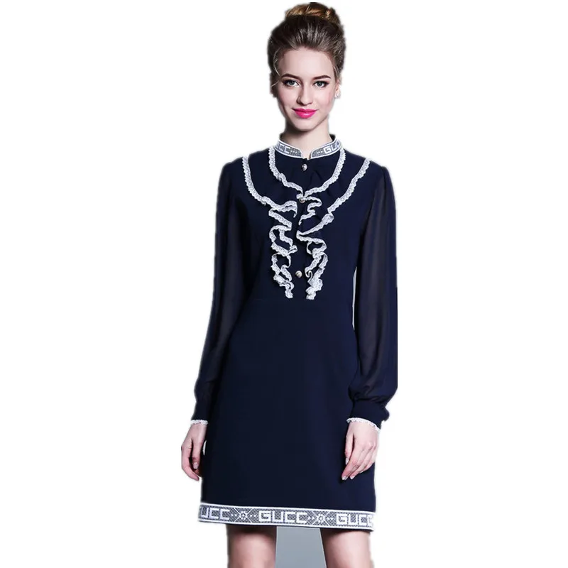 

AOFULI L- XXXL 4XL 5XL Plus size Dress 2019 Spring Long sleeve Women Ruffles Button Straight Office Ladies Elegant Dresses