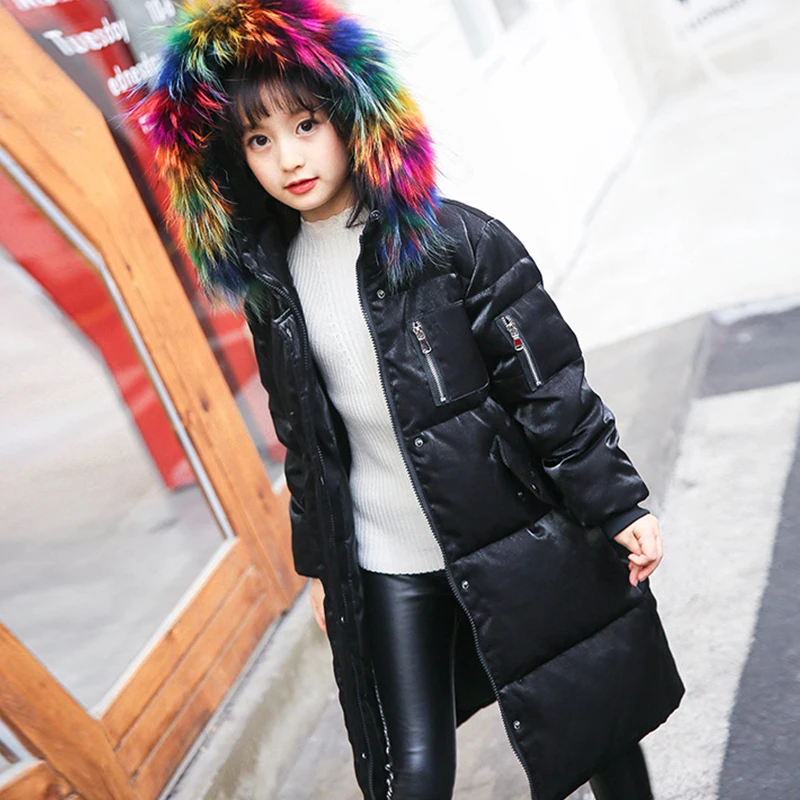 

white duck down big girls coat winter colorful fur hooded long children jackets coat duck coat girls winter children clothing