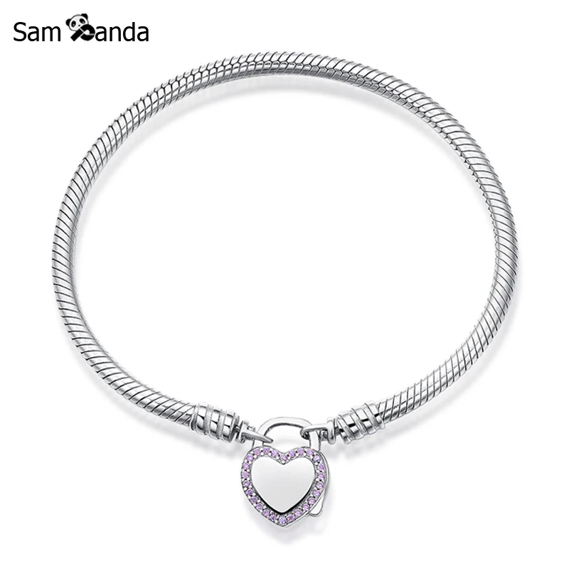 

Authentic 100% Original 925 Sterling Silver Bracelet Lock Your Promise Pink CZ Bracelets & Bangles Women Fashion Jewelry