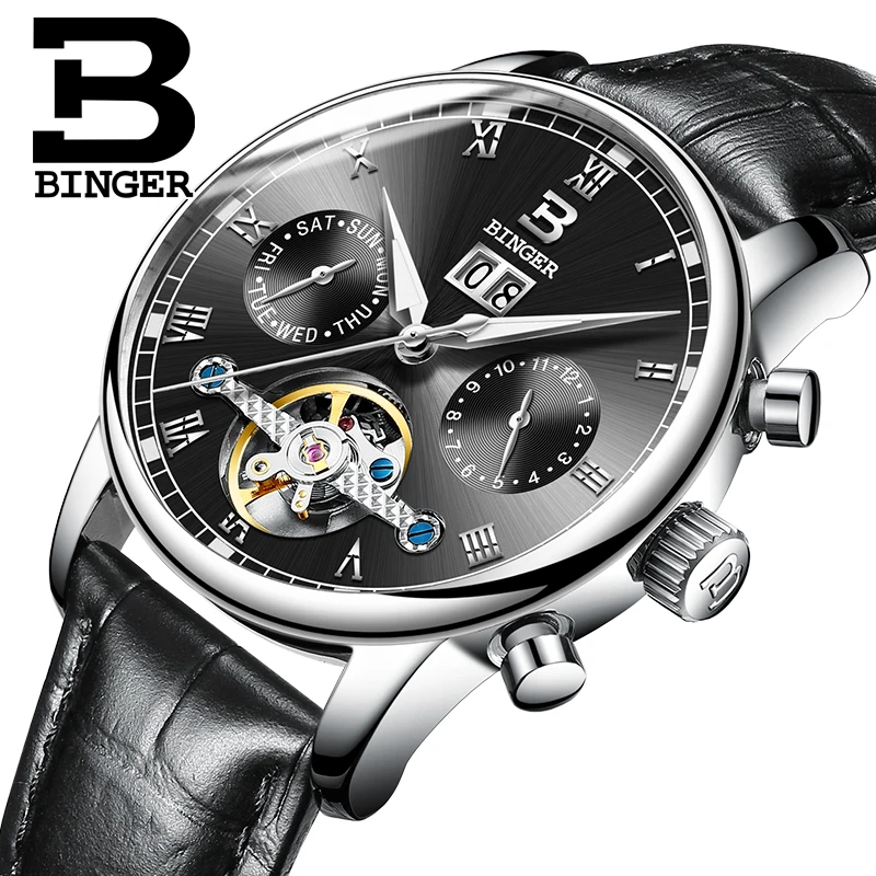 Швейцарские мужские часы BINGER люксовый бренд Tourbillon fulll водонепроницаемые