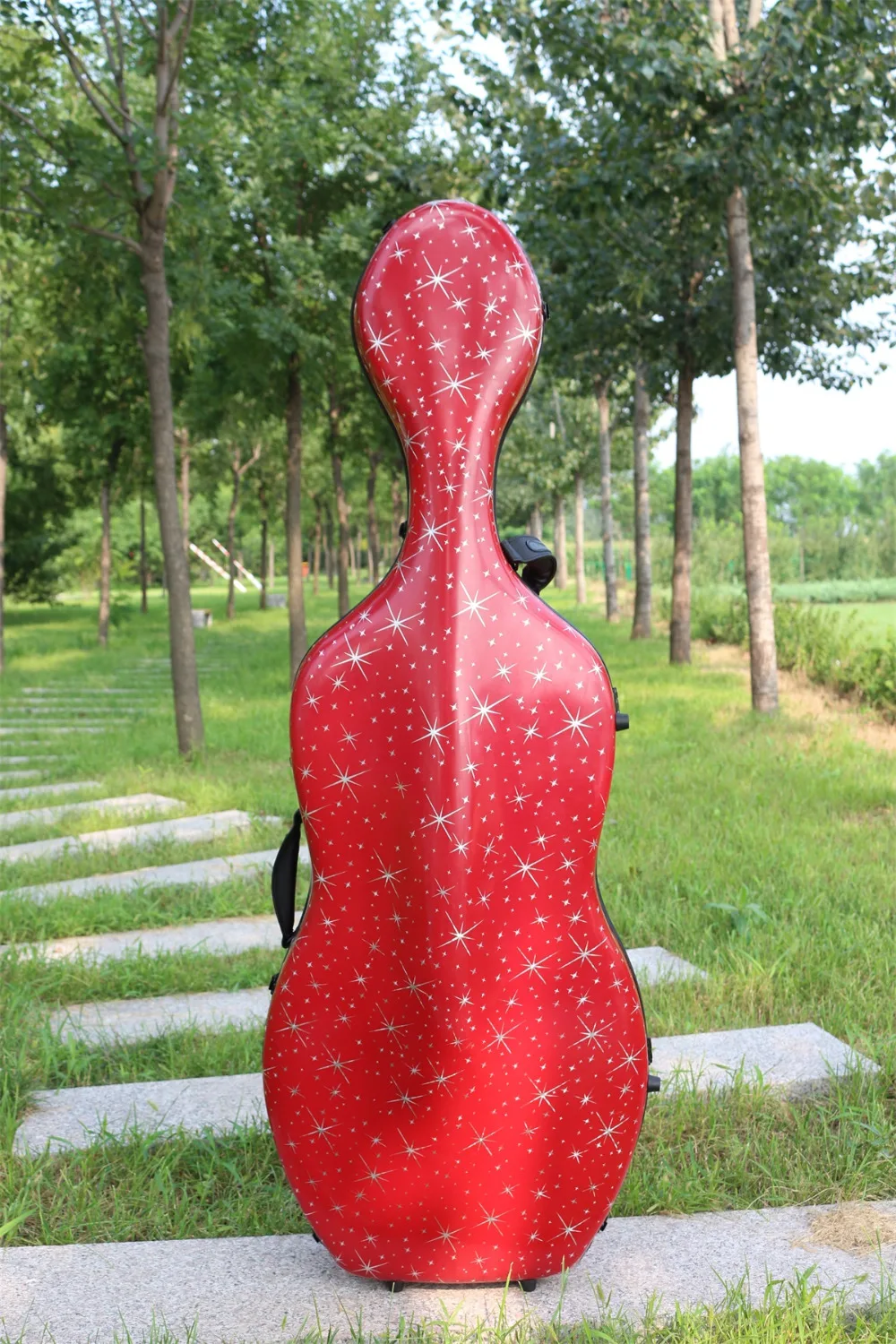 

red and star 4/4 Cello case fiber Composite light strong Hard Case 4/4 yinfente Brand can put two cello bows