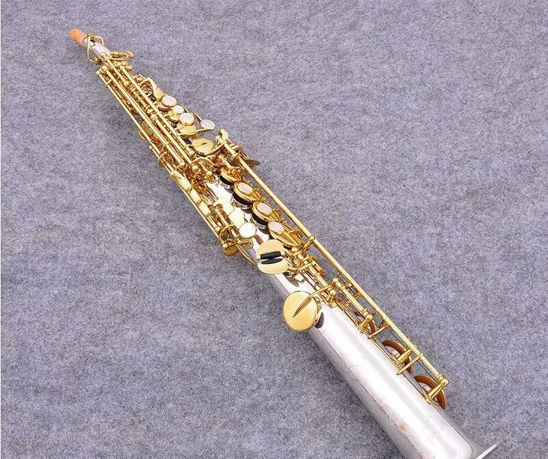 

B Flat Soprano Straight Pipe Saxophone Brass Silver Plated Body Gold Lacquer Key