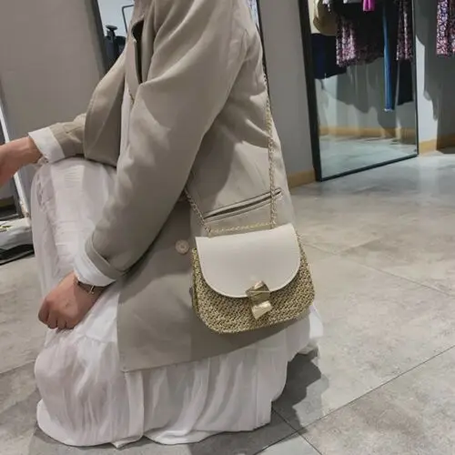 Women Straw Bag Wicker Woven Rattan Handbag Square Crossbody Beach Shoulder Bags Women Handbags Bag Cross Body Messenger Bags