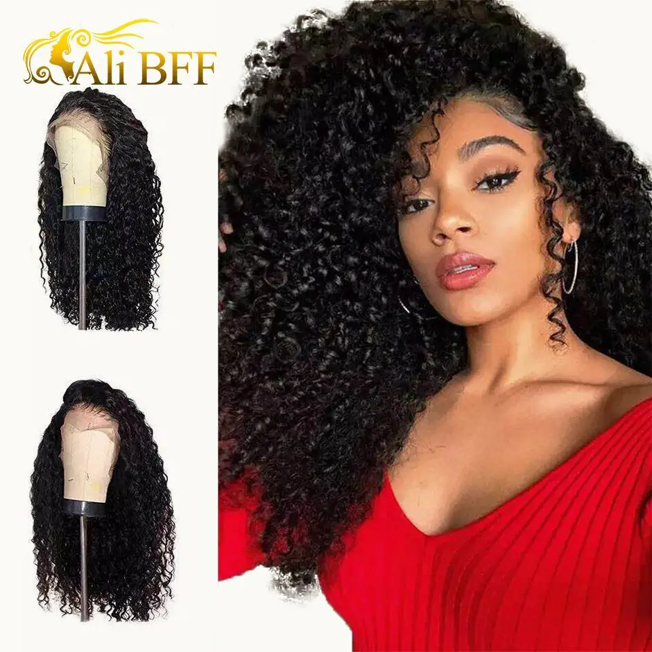 Kinky Curly Wig ALI BFF 13x4 Lace Front Human Hair Wigs Brazilian Non Remy Hair 150% Density Wigs For Women Pre Plucked