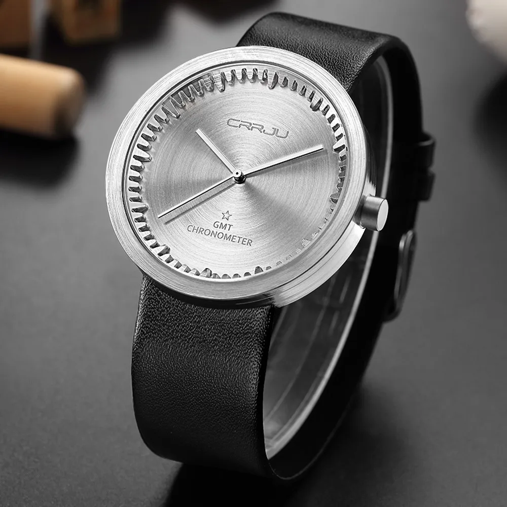 Роскошный бренд CRRJU Мужские часы с кожаным ремешком Классические черные мужские военные наручные часы повседневные спортивные кварцевые часы Relogio Masculino