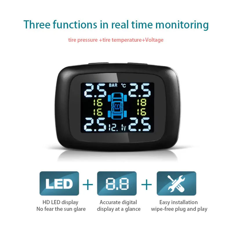 

E-show tree TPMS Car Tire Pressure Wireless Monitor System 4 External Sensors and LCD Embedded Real Time Digital Display Alarm