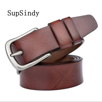

SupSindy Leather Men's Belt Alloy Pin Buckle fold Cowhide Male Waistband Black Luxury Genuine Leather Belts for Men high quality