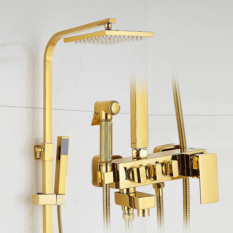 3 вида стилей Роскошная золотая отделка настенный " дождевая насадка для душа с одной ручкой смеситель для ванной комнаты - Цвет: 1