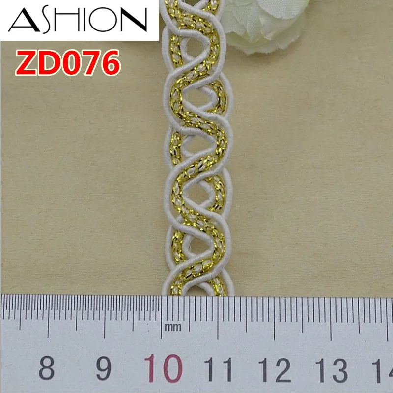 Ширина 12 мм круг полиэстер гофрированная Блестящая лента плетенная кружевная отделка с белым золотом и серебром ZD076 - Цвет: gold
