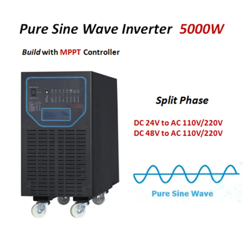 Чистый синусоидальный инвертор 4000 Вт, 5000 Вт, 6000 Вт постоянного тока в переменного тока Сплит фаза питания 24 в 48 в