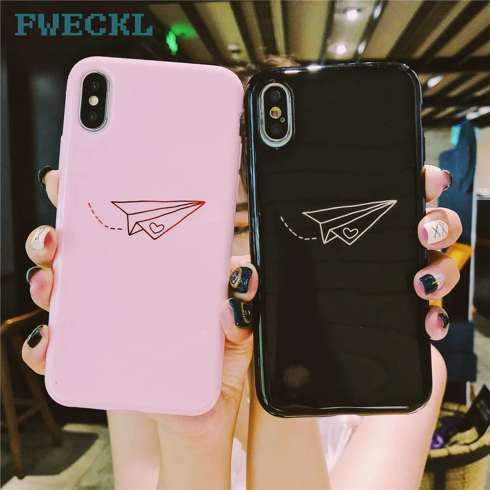 

Fashion Little Love Heart Aircraft Pattern Phone Case For iPhone 7 8 Plus X 10 Glossy Soft TPU Silicon Anti-knock Back Cover