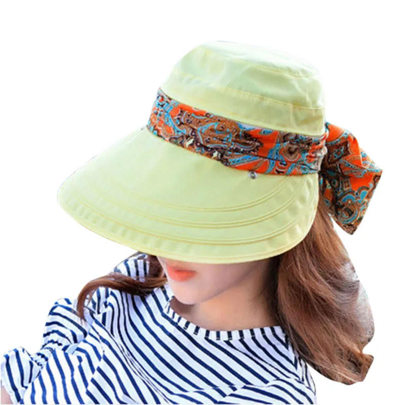 Дизайн женский регулируемый пляжный зонтик шляпы солнцезащитные козырьки шляпа сомбреро mujer guarda sol de praia наружная спортивная одежда части - Цвет: Цвет: желтый
