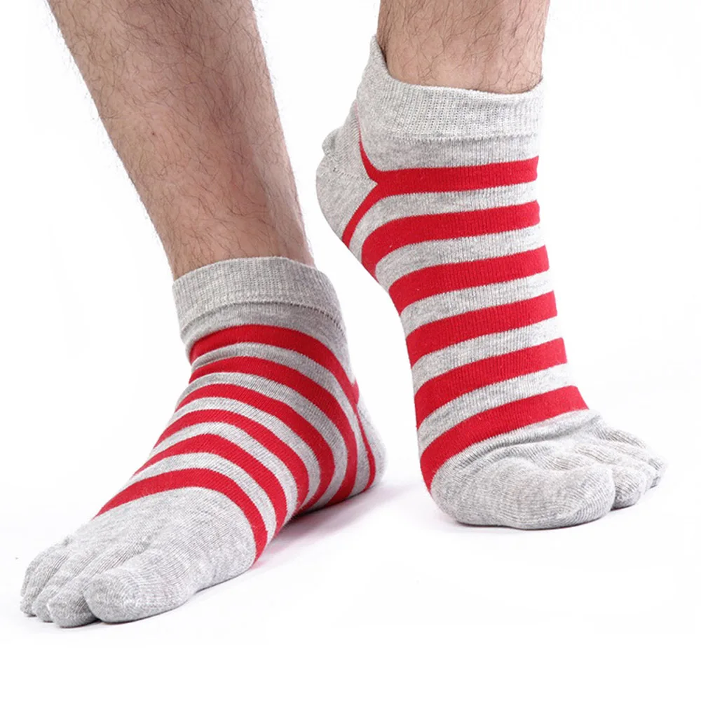 Men Pure Cotton Toe Sock Breathable Absorb Sweat Striped Five Finger