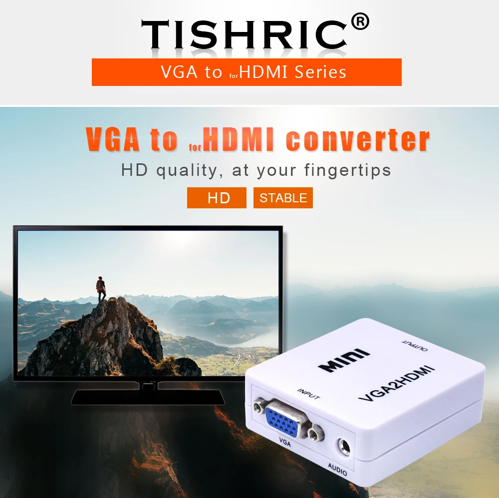TISHRIC Mini Full hd 1080P VGA Male to HDMI Female Adapter