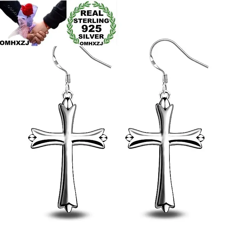 

OMHXZJ Wholesale Personality Fashion Woman Girl Party Wedding Silver Cross 925 Sterling Silver Earrings YE271