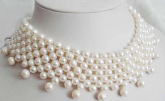 

zj 00031 Excellent 8 Rows Genuine White Pearl 18KWGP Clasp Necklace