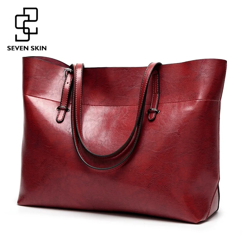SEVEN SKIN Women Messenger Bags Large Size Female Casual Tote Bag Solid Leather Handbag Shoulder Bag