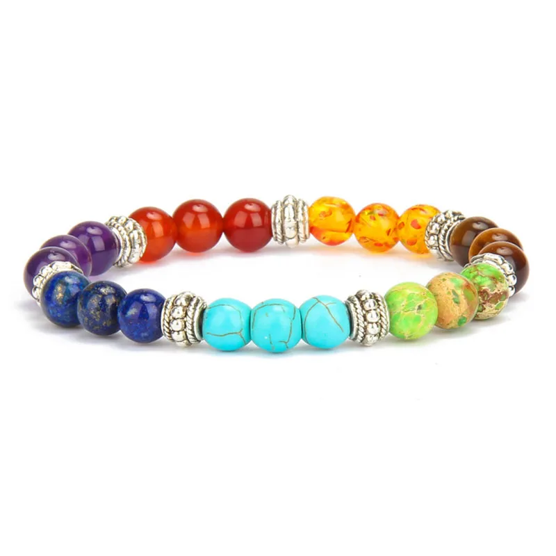 Новые разноцветные каменные бусины Браслет Йога чакра браслеты для женщин мужчин индийские Исцеляющие ювелирные изделия Lucky Pray 7 Чакра Ювелирные изделия - Окраска металла: Chakra Bracelet L