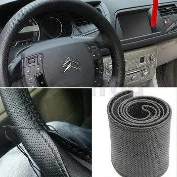 

TOYL Faux Leather DIY Car Steering Wheel Cover With Needles and Thread (Black)