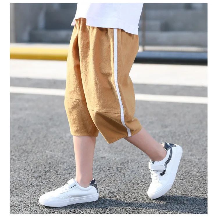 fashion 2018 cotton linen knee length boys pants kids loose trousers clothing children summer pants for teenage boys clothes (17)